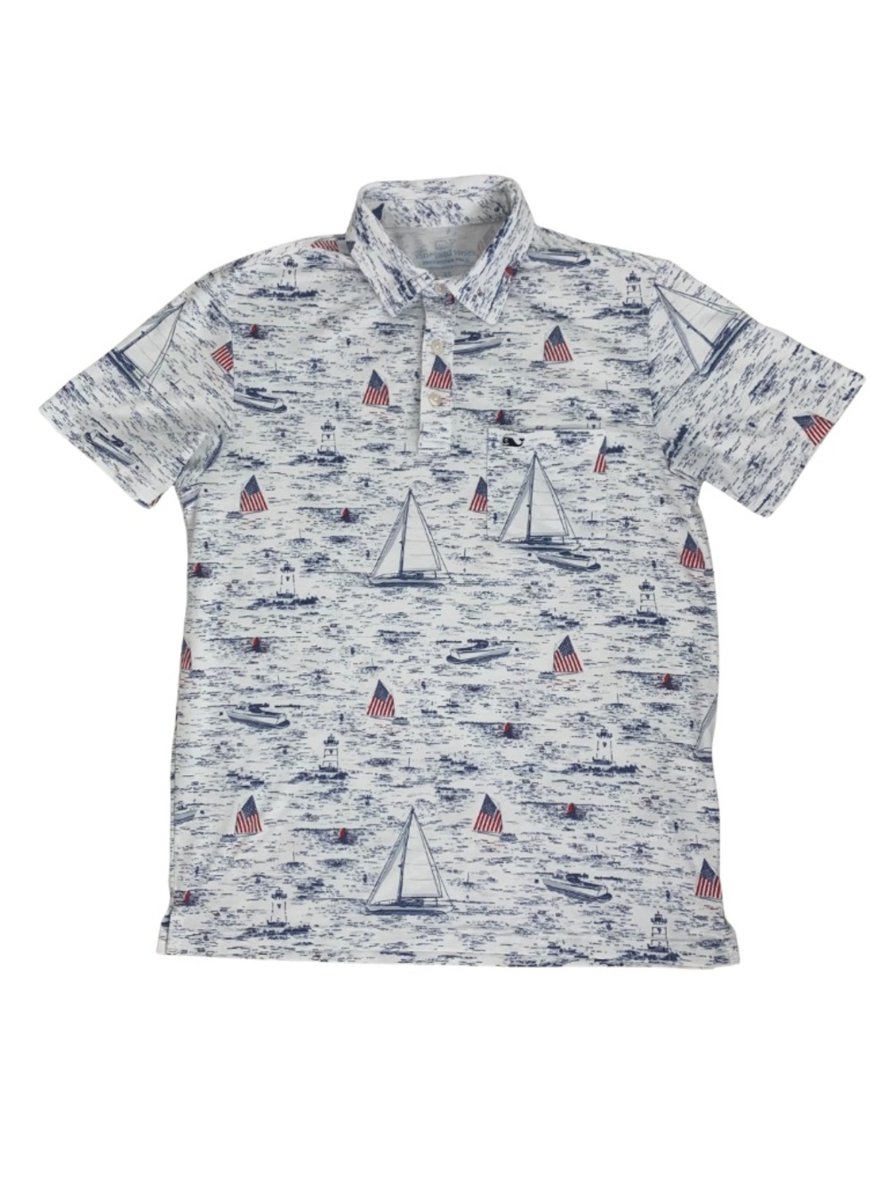 Vineyard Vines White Edgartown Nautical Sailboat Print Polo Men's XS Preppy